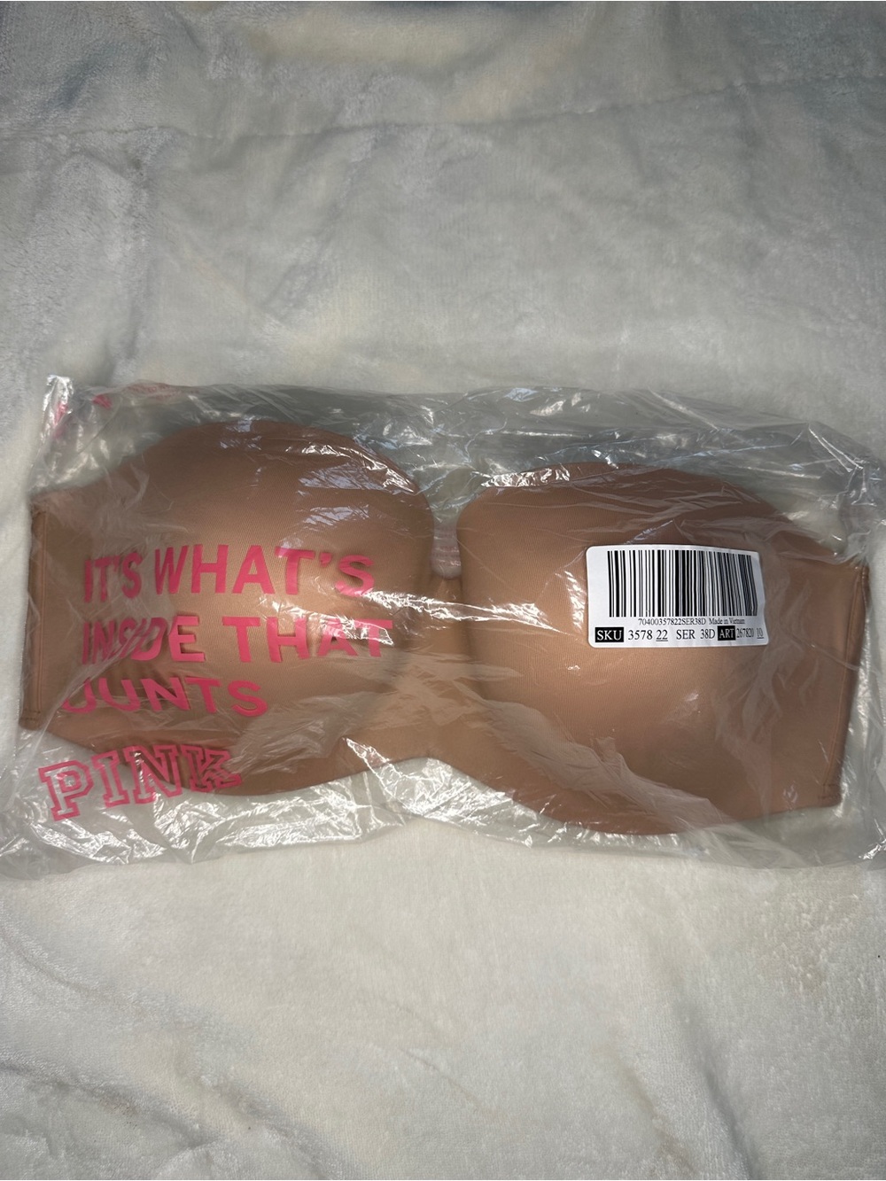 NWT PINK Victoria’s Secret size 38D nude strapless convertible bra